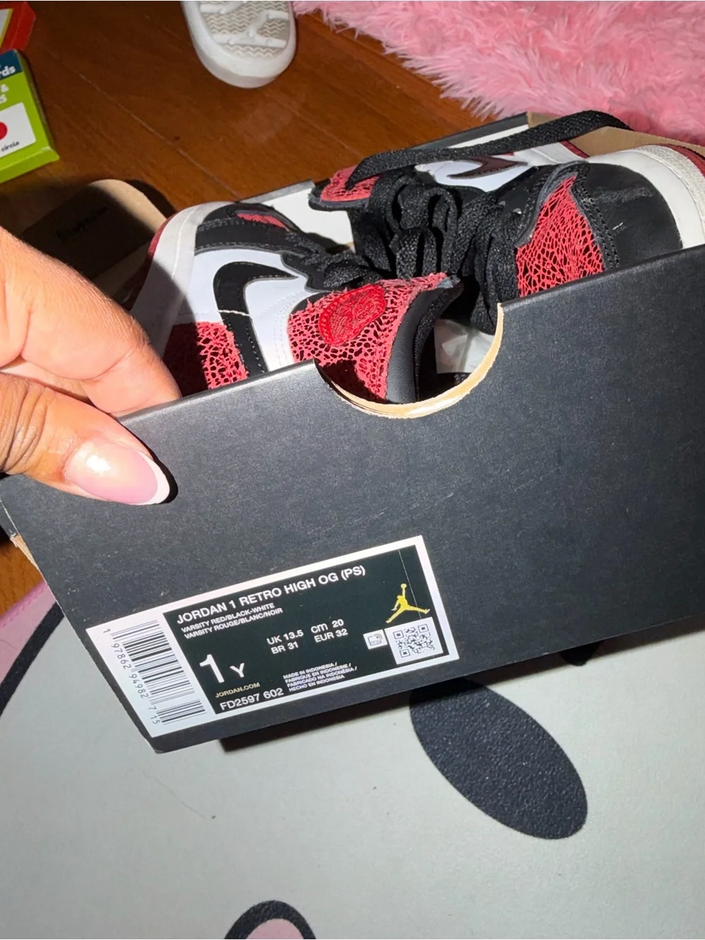 Jordan Kids High-Top Sneakers in Red, Black & White